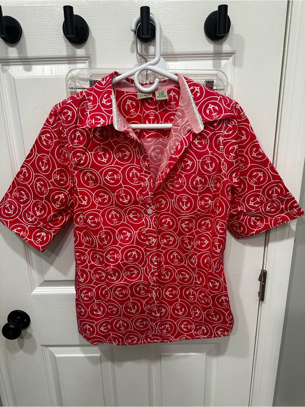 Vintage L.L. Bean Coral Short-Sleeve Anchor-Print Polo
